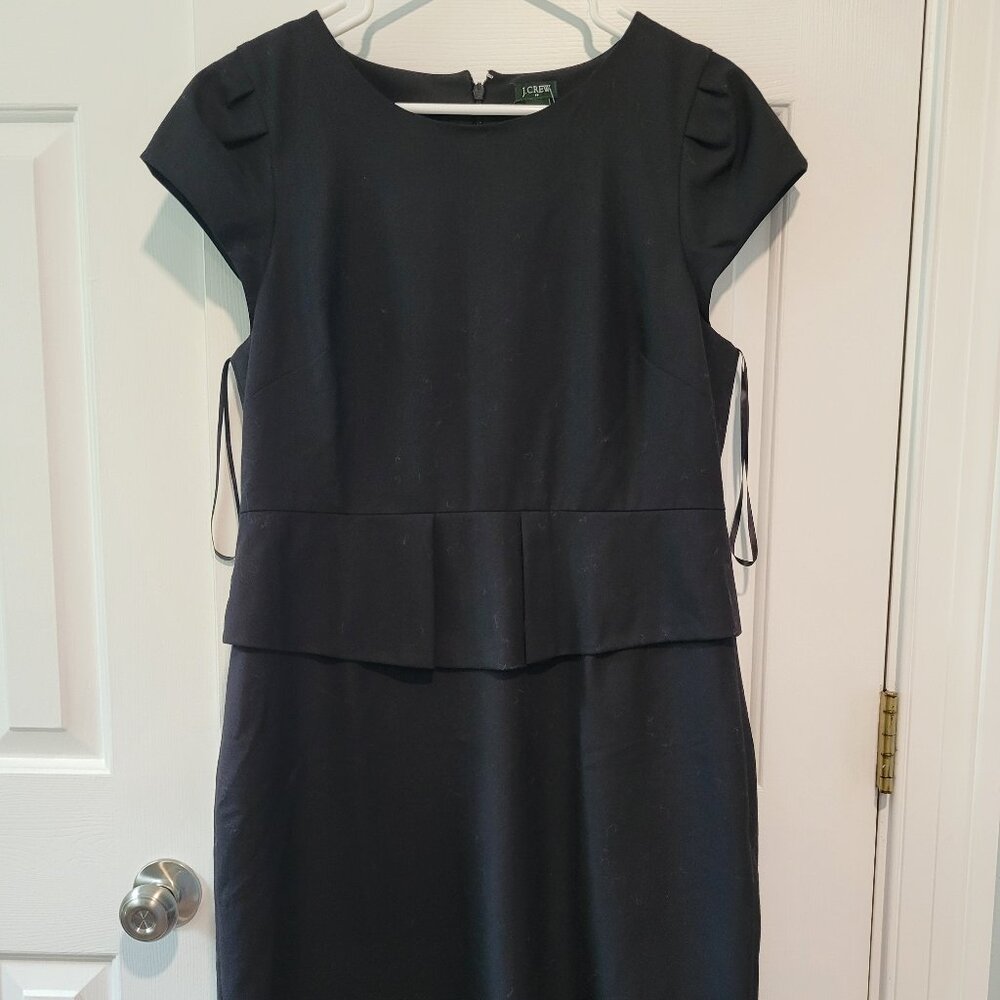 J. Crew black peplum wool dress ruffle Womens 14 brand new NWT cap sleeves sheat